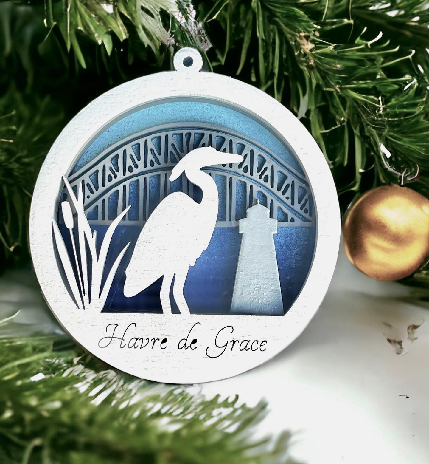 Havre de Grace Heron Bridge and Lighthouse ornament