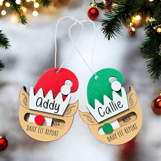 Elf naughty or nice personalized ornaments